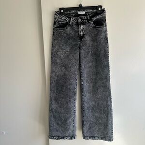 Acid Wash High-Rise Wide-Leg Jeans - Black